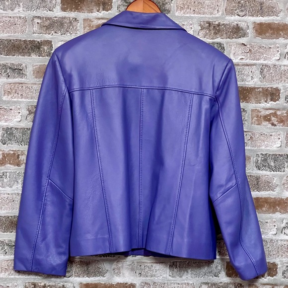 Hand-crafted Marilyn Ashton Cropped Lilac Leather Jacket Button Front - Small - Picture 2 of 7